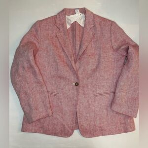 MAX MARA 100% Linen Blazer Womens US 14 Red White Pinstriped One Button